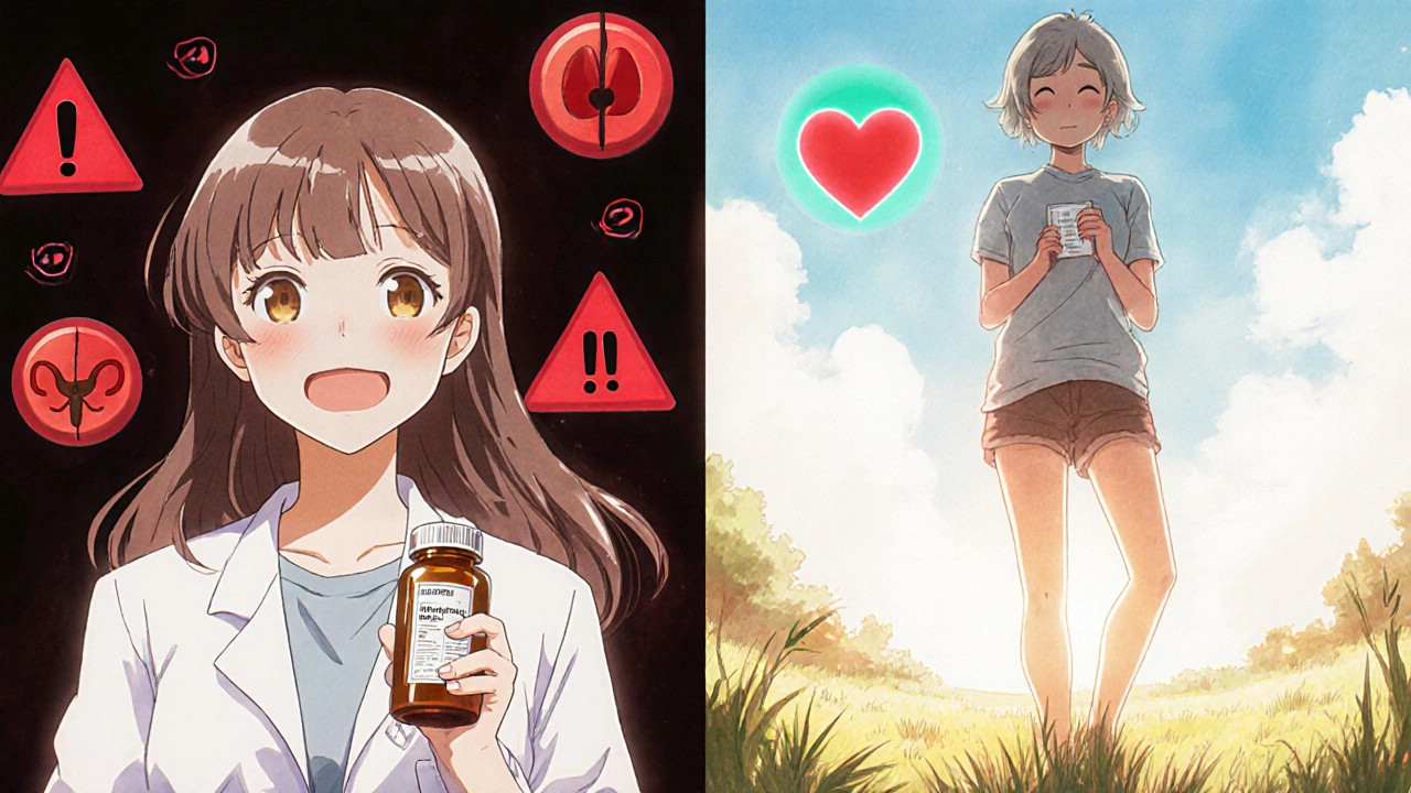 Split image: patient transitioning from risky medication to safer alternative