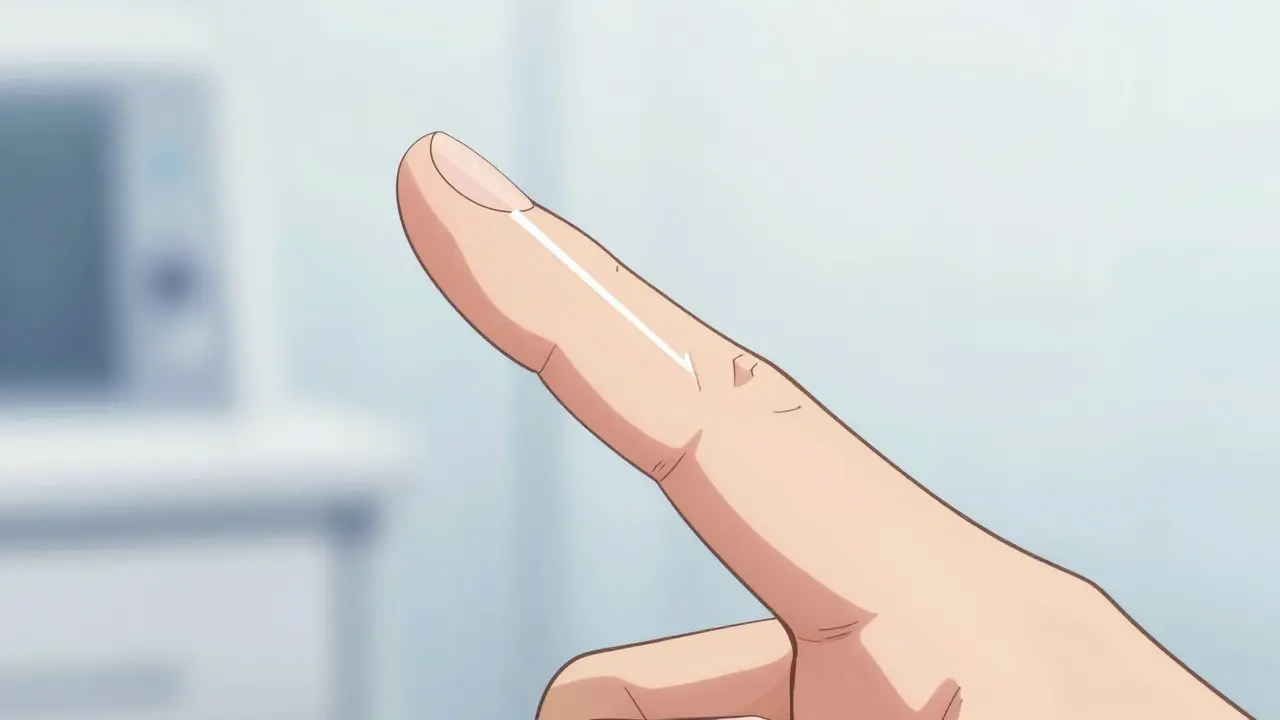 Close-up of a fingertip unit of cream on an adult finger